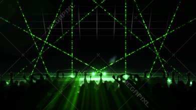 Nightclub with laser show and dancing crowd