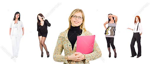Group of casual and formal dressed business women