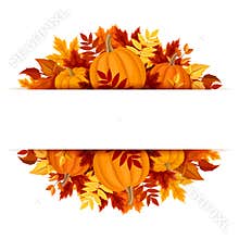Banner with pumpkins and colorful autumn leaves. Vector eps-10.