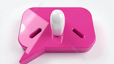 Bright pink three-dimensional speech bubble icon with rounded corners and glossy finish against a subtle gradient background