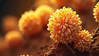 Coral polyp bloom in an underwater ocean scene. Organoids develop