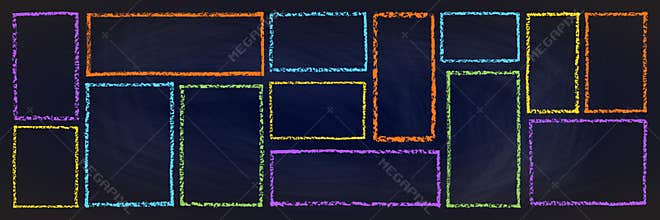 Colorful kindergarten frame with playful crayon borders and hand-drawn doodle set.