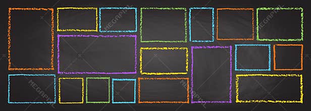 Colorful kindergarten frame with playful crayon borders and hand-drawn doodle set.