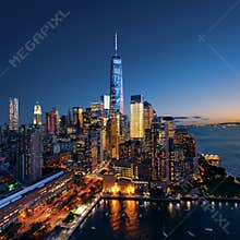 New York City - beautiful colorful sunset over manhattan