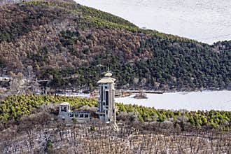Early Spring Snow - View of the Tower at Jingyuetan National Forest Park, Changchun, China