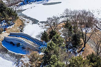 Early Spring Snow - Yulun Bridge Scenery in Jingyuetan National Forest Park, Changchun, China