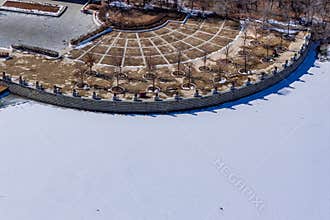 Early Spring Snow - View of Wangtan Square, Jingyuetan National Forest Park, Changchun, China
