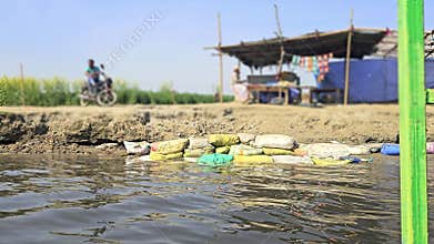 Scenic view of Kaliya Ghat (Kalideh) in Vrindavan from the Yamuna River