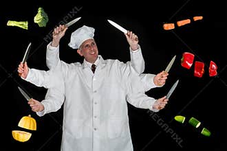Cook, Chef Preparing Food and Veggies