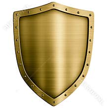 Gold or bronze metal medieval shield isolated on