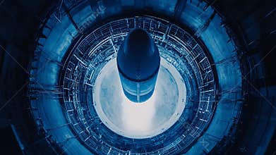 Intercontinental ballistic missile ascending from underground silo