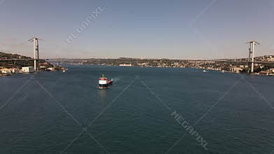 Ship at Bosphorus Istanbul Aerial View