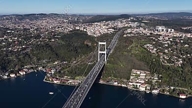 Fatih sultan mehmet bridge aerial view over bosphorus strait