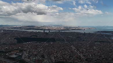 Aerial istanbul cityscape showing the bosphorus strait