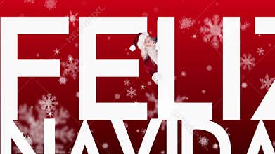 Santa peeking around feliz navidad on festive background