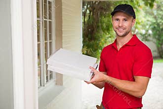 Pizza delivery man delivering pizzas