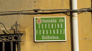 Sign indicating Avenida Severino Fernández, Tafalla, Spain