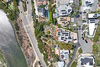 Aerial view of Cardiff by the Sea, beach community in the incorporated city of Encinitas in San Diego County, California