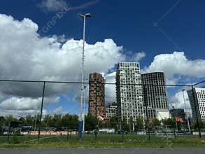 Amsterdam Zuida business district skyline with modern high-rise towers above