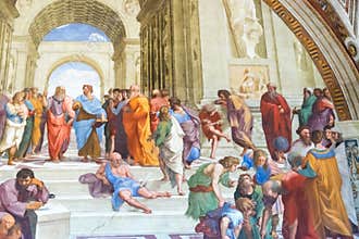 The school of Athens by Raphael in Apostolic Palace in Vatican C