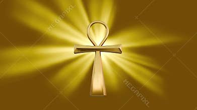3D Ankh symbol emitting radiant volumetric light rays