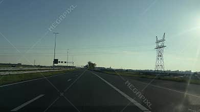 Driving on highway and rural roads near Amsterdam, Netherlands, with farmland and