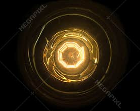 Abstract fire ball with core inner and ring.Technology power source concept.Close up under light bulb