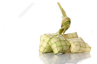 Ketupat rice dumpling on white background