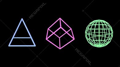 Pink pyramid, blue cube and green sphere edges