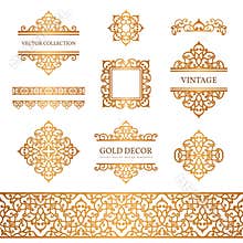 Vintage gold borders and frames on white