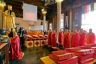 The monks of nanputuo temple hold new year`s blessing activities