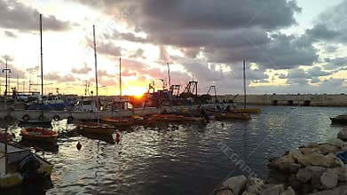 Time lapse clip of Israeli port in Yafo or Jaffa