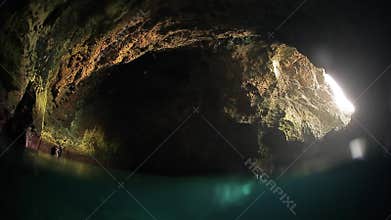 Split underwater shoot on the cave