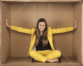 Woman trying to enlarge the office space