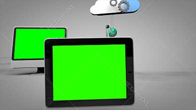 3d animation internet social media networking and cloud online business technology chroma key green screen