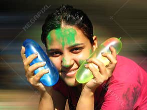Girl with Holi Balloons