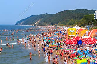 Crowd of sunbathers by the sea -Poland-Baltic sea