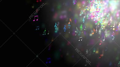 Abstract background with colorful music notes. Seamless loop