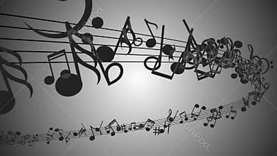 Abstract background with colorful music notes. Seamless loop