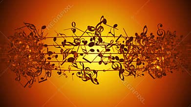 Abstract background with colorful music notes. Seamless loop