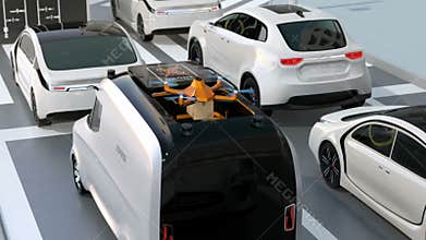 Delivery van stuck in traffic jam