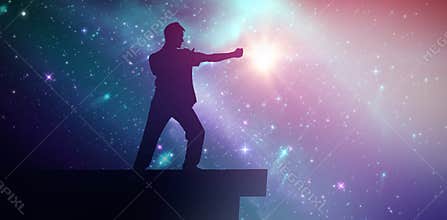 Composite image of handsome man in white doing tai chi