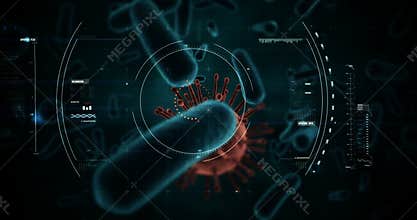 Digital generated virus cell and bacteria cells against black background