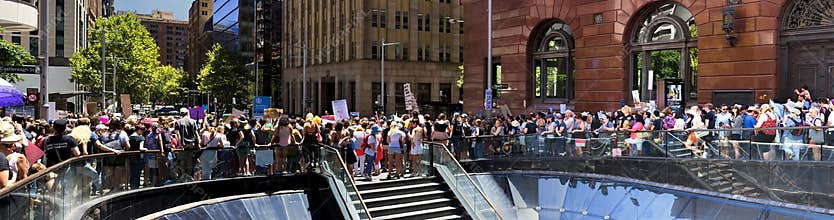 Crowd panorama demonstrating disappointment