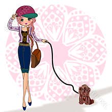 Kids girl holding dog pets