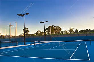 Tennis courts at sunset