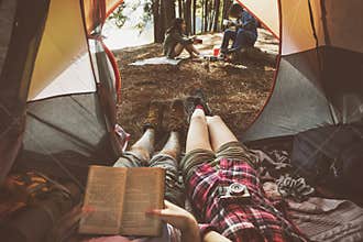 Friends Camping Relax Vacation Weekend Concept