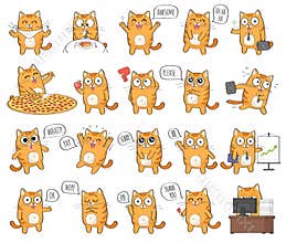Set of cute cat character with different emotions