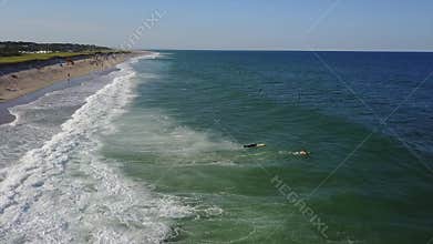Aerial of Waves and Popular Beach on Cape Cod, MA