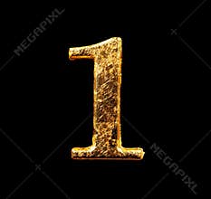 Alphabet and numbers in gold leaf
